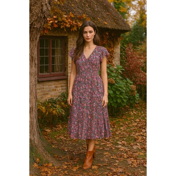 NWT J. Crew Women 8 Flutter Sleeve Tiered Midi Dress Floral Whimsical Cottage - Picture 1 of 13